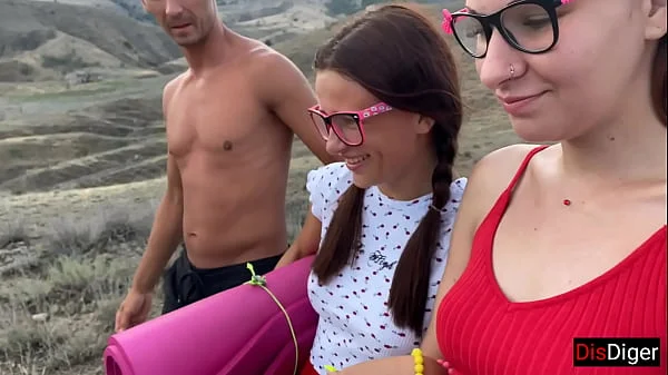 Guys picked up two girls in the mountains and fucked them there