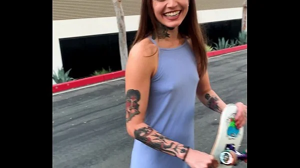 Tattooed Skater Girl Vanessa Vega in Skateboarding and Squirting in Public