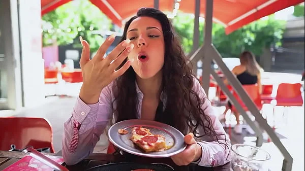 Latina loves Pizza with cum toping